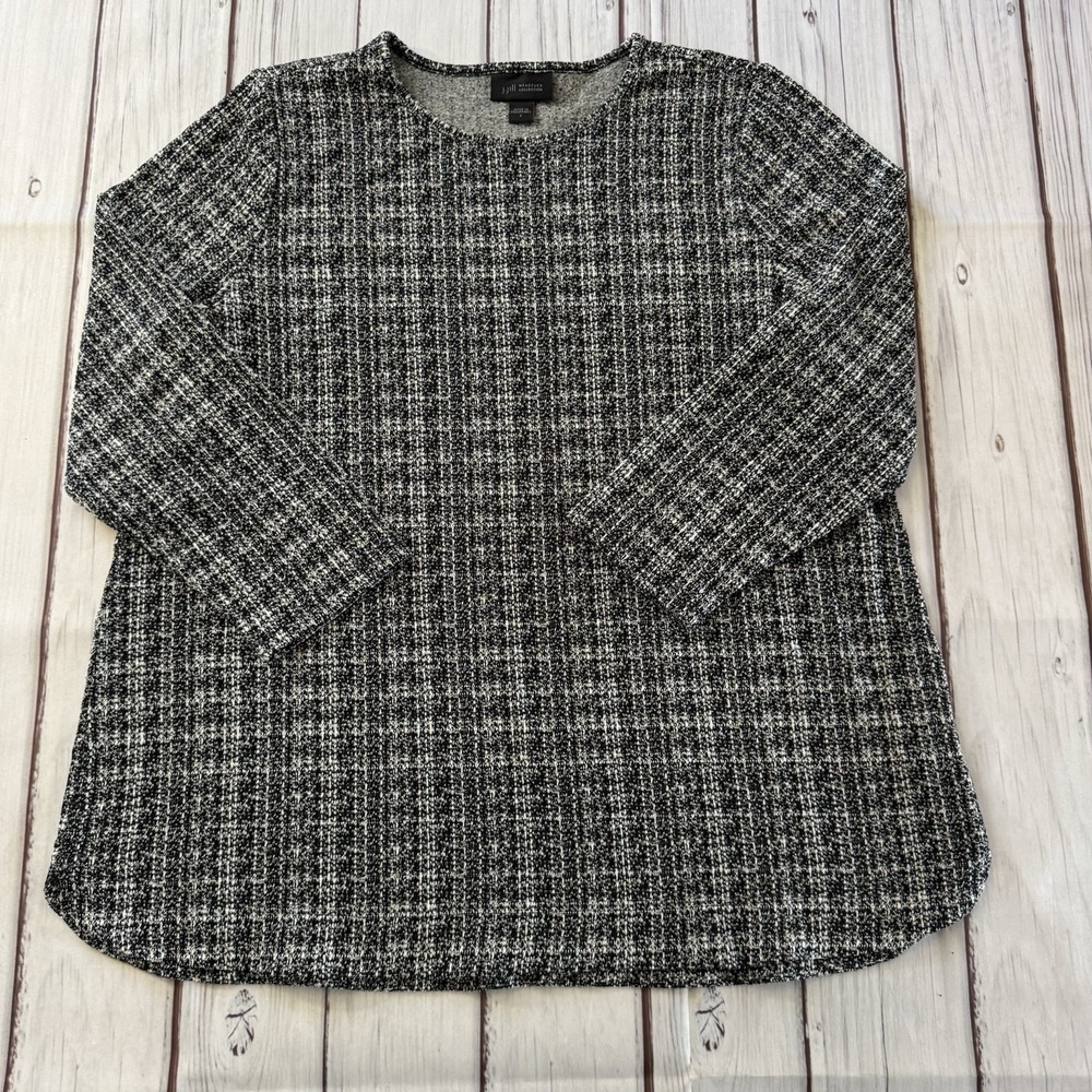 J.JILL Round Neck 3/4 Sleeves Black/Grey Knit Shift Dress Women's Size Small
